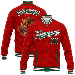 Personalizado rojo Kelly verde-blanco México 3D Bomber Full-Snap Varsity Letterman chaqueta cortavientos vintage hombres Varsity chaqueta - Product Image 1