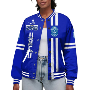 Zeta Phi Beta 1920 Azul Blanco Fundadores ZPB Varsity Letterman Jacket Sorority Greek Life Chenille Patch Style Gear - Product Image 1