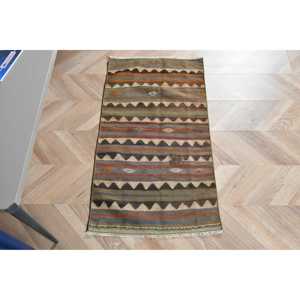 Turkish Vintage Rug, 1.8x3.3 ft Small Rug, <b>Brown</b> Gray Persian <b>Wool</b> Rug - Product Image 1