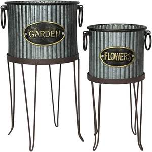 Jardinière moderne légère en métal galvanisé pour intérieur/extérieur avec support (lot de 2) - Product Image 1