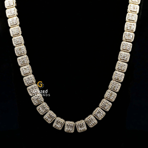 Chaîne pour homme à maillons Hip Hop, entièrement glacés, ronde, brillante et baguette, diamants de laboratoire VV clairs, or blanc 10 carats. - Product Image 1