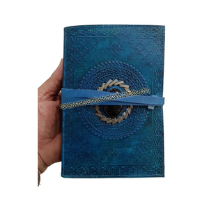 Cuaderno clásico de cuero azul cielo diario en relieve cuaderno de bocetos de escritura hecho a mano con piedra negra para él y ella - Product Image 4