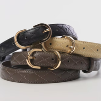 Ceintures en cuir matelassé en peau de vache multicolores décontractées avec boucles en alliage noir, marron, beige