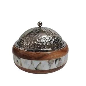 Marmite ronde de luxe avec couvercle bleu ciel en verre nacré - Product Image 5