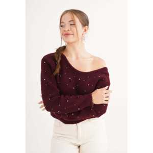 Pull brodé bordeaux rose pour femme avec dos nu – Vente en gros - Product Image 6