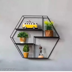 Wood Metal Wire Shelf Rack Wall Shelf With Black Powder Coating Finishes High Quality With Three Tiers for Storage at Wholesale - Product Image 5