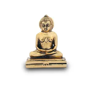 手工制作的主镀金金属Mahaveer坐像Mahavir Swami家居装饰雕像收藏工艺品