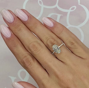 แหวนแต่งงานเพชรโมอิส1.83เพชรรูปวงรีแบบไฮบริดตัดวงรีทำจากเพชรโมอิส925พร้อมรัศมีที่ซ่อนอยู่และสายพาน - Product Image 6