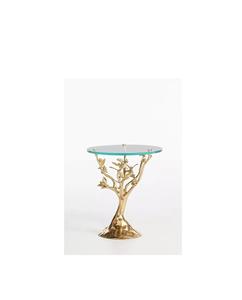 Table basse élégante en aluminium de conception florale avec le dessus en verre approprié aux intérieurs de salon et aux buts décoratifs - Product Image 1