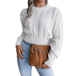 เสื้อสเวตเตอร์แบบสวมศีรษะของผู้หญิงคอกลมแบบคลาสสิกทำจากผ้าถักระบายอากาศได้ดีนุ่มเหมาะสำหรับการฝังรากลึกและรักษาความอบอุ่น - Product Image 5