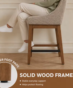 Tabouret de bar moderne rembourré avec pieds en bois et dossier solide pour utilisation à domicile - Product Image 5