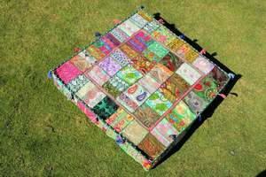 New Arrival Bohemian Vintage Square Cushion Cover Handmade Indian Patchwork Embroidered <b>Floor</b> Pouf Festival Pattern - Product Image 4