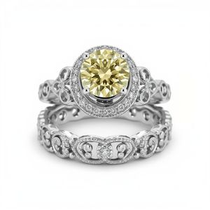 Wholesale 10K Recycled Gold <b>Rhodium</b> Plated Engagement <b>Ring</b> Set Manufacturer Vintage Scroll Style Fine Jewelry Ethical Sourcing - Product Image 1