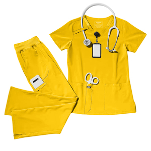 Ensemble de blouses médicales pour femmes, tissu élastique amélioré, spandex, rayonne, polyester, manches courtes, col en V, uniforme d'infirmière d'hôpital - Product Image 1