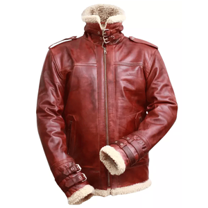 Blouson aviateur en cuir de vache marron pour hommes avec doublure en peau de mouton véritable manteau d'hiver volant - Product Image 1