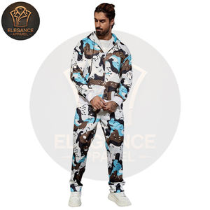 Custom Made New Trendy High Demand Product Durable Street Wear Print Zip-Up Hoodie And Pockets Outer Wear Sweatpants <b>Set</b> For Men - Product Image 1