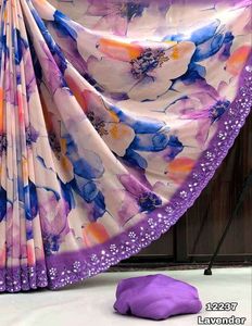 Fancy Trending Wear Chiffon Floral Digital Print <strong>Saree</strong> Blouse With <strong>Embroidery</strong> &amp; <strong>Mirror</strong> and Cut Border Sequins Work Woman Fashion - Product Image 2
