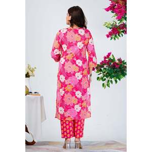 Conjunto de Kurta de Algodón con Estampado Floral Rosa Brillante para Mujer, con Dupatta, Estilo Pakistaní, Lehenga Choli, Ropa Festiva y Étnica - Product Image 4