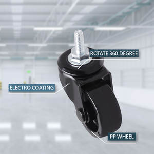 All Black 1.5\" Hard <b>Caster</b> <b>Wheel</b> with 1/4\" Threaded Steel Stem Made of Steel and Polypropylene - Product Image 3