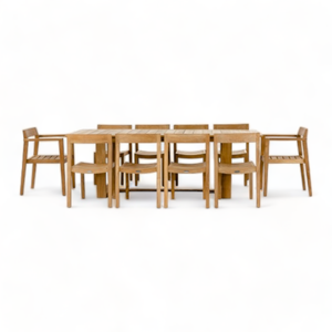 Ensemble de salle à manger d'extérieur moderne en bois de teck non fini de haute qualité table de jardin de luxe et 10 chaises pour meubles de parc ou de villa - Product Image 1