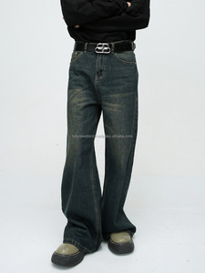 กางเกงยีนส์ทรงขาบานแฟชั่นผู้ชายขายส่งสุดฮิต สไตล์สตรีทแวร์ กางเกงทรงหลวมคุณภาพสูง สีดำ - Product Image 4