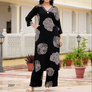 Ensemble de coordonnés imprimés numériques en rayonne légère doux et décontracté pour les fêtes de filles de bureau-Utilisation régulière - Product Image 1