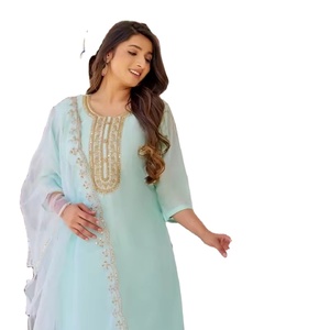 Kurti de seda romana pesada con pantalón y dupatta conjunto para la venta en línea - Product Image 1