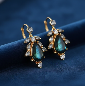 ต่างหูลาบราโดไรต์และเพชร CZ ขนาด 4 นิ้วสุดหรู |   ต่างหูเงินแท้ 925 ชุบทอง 18K น้ำหนัก 10 กรัม เครื่องประดับสุดหรู ของขวัญสำหรับเธอ - Product Image 2