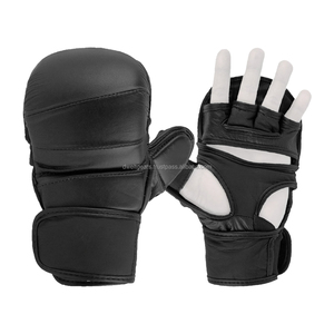 DWELT GEARS Cage Fighting MMA Gloves PU Leather Durable Open Palm Grappling Training Sparring Hook Loop Closure Unisex Gloves - Product Image 2