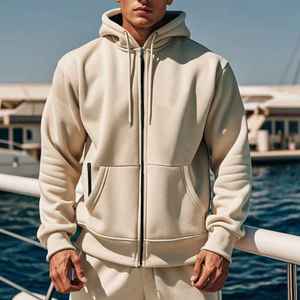 Unisex 100% Cotton Beaded Knitted Comfortable Thick Hooded Sweatshirt Long Sleeved Zipper for Autumn and Winter Season - Product Image 4
