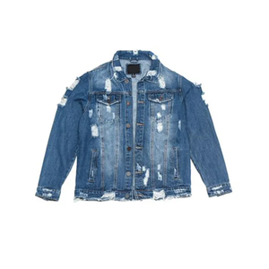 Veste en jean déchirée personnalisée grande taille pour hommes Veste en jean vieilli - Product Image 1