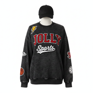 Sudadera para Mujer con Efecto Deslavado al Sol, Algodón de Primera Calidad, Felpa, Aspecto Desgastado, Logotipo Personalizado, Apliques Estampados, Sudadera Básica para Mujer - Product Image 1