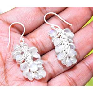 Boucles d'oreilles en argent sterling 925 de style religieux avec pierre de lune, grappe de raisins, cabochon, pierre précieuse, design tendance, pour filles et femmes - Product Image 3