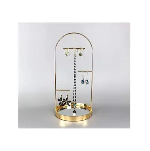 Stylish brass jewelry display stand for eardrop bracelet display modern style wood grain base with sale product free sample