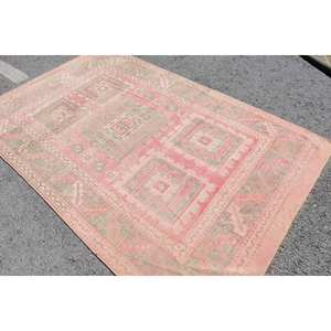 Tapis Turc Vintage 5.5 X 8.5ft Fait à la Main Rose Vert Laine Tabriz Style Patchwork Rectangulaire Couloir Design Latex pour Teen Living - Product Image 4