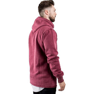 High Quality Solid Winter <b>Red</b> Sun Faded Acid Stone Washed Distressed <b>Men's</b> Casual Breathable Eco-friendly Fleece Pullover <b>Hoodie</b> - Product Image 3