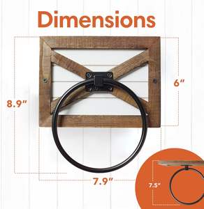 Anneau de serviette de main décor de ferme pour salle de bain-Porte-serviettes rustique, mural, mélange de bois, unique Shiplap et anneau noir - Product Image 6