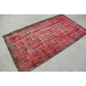 Turkish Rug, 3.6x6.6 ft Accent Rug, <b>Red</b> Abstract <b>Wool</b> Vintage Rug - Product Image 3