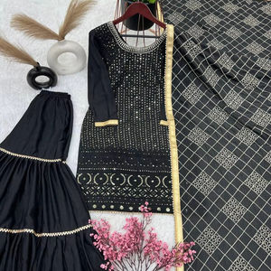 Designer Party Wear Faux Georgette Heavy Top Plazzo avec Dupatta - Product Image 1