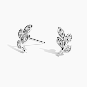 Boucle d'oreille classique en argent sterling avec diamant rond Moissanite, design feuille unique pour femme - Product Image 1