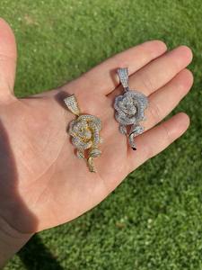 Iced Out Moissanite เพชรดอกไม้ดอกกุหลาบจี้เครื่องประดับ Hip Hop เครื่องประดับที่กําหนดเองที่ดีเยี่ยมตัดของขวัญผู้หญิง - Product Image 3