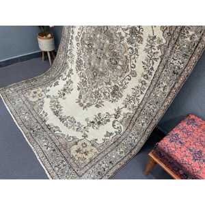 Vintage Turkish Rug, 5.4x8.6 ft Rug, <b>Brown</b> Gray Plants & trees <b>Wool</b> Rug - Product Image 3