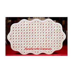 Mesa de centro de forma Rectangular con incrustaciones de mármol blanco puro hecho a mano superior con acabado fino, decoración de restaurante de la mejor calidad - Product Image 1