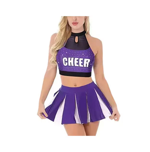 Ensemble deux pièces pour femmes, haut sans manches à bretelles avec jupe plissée, uniforme sportif violet à paillettes, printemps été - Product Image 3
