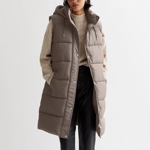 Autumn Winter Ladies Medium Long Style Parka <b>Vest</b> <b>Slim</b> Hooded Light Cotton Pure Color Sleeveless with Sheep Skin Leather - Product Image 6