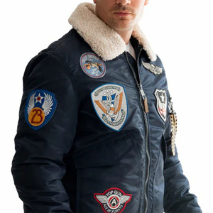 Chaqueta de bombardero vaquera de alta calidad para hombre, impermeable, ecológica, con parches de letras personalizadas y colores, suministro al por mayor - Product Image 6