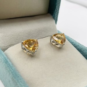 Golden Citrine Trillion Stud Earrings Gold Plated Cute Sterling Silver Handmade Jewelry November Birthstone Party Gift Wholesale - Product Image 3