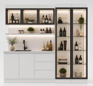 Meuble de rangement moderne de luxe sur mesure pour salon de beauté et hôpital/centre commercial, avec étagères vitrées, meuble sous-évier et boîte à lumière – Vente directe usine - Product Image 1