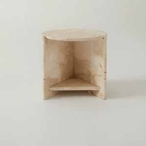 Support de table pour bureau à domicile moderne avec solution de rangement élégante à deux niveaux Meilleure vaisselle minimaliste en pierre blanche texturée naturelle - Product Image 2