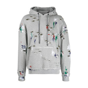 Sweat-shirt à capuche oversize pour homme, gris, tricoté, streetwear, poche avant, manches régulières, vêtement d'été, 100% coton biologique, molleton - Product Image 1